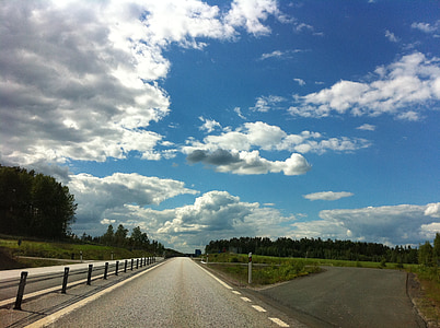 carretera, las nubes del cielo verano, maravillosamente, azul, azul de cielo, paisajes, naturaleza