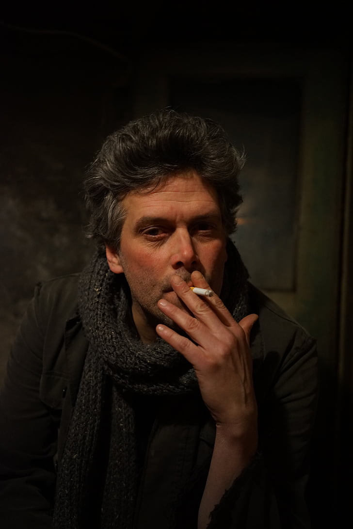 adult, cigarette, face, male, man, portrait, smoking