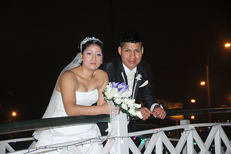 младоженците, цветя, бяло, сватба, булката, женен, Любов