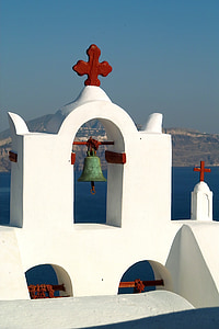 Santorini, caldeira, azul, Grécia, Ilha, mar, vulcão