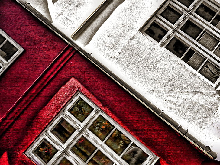 ev, Cephe, Lübeck, Windows, Kırmızı, Beyaz, Renk