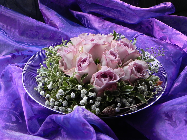 ziedu pušķis, puķe, slējās, augu, rozā, romantika, zieds