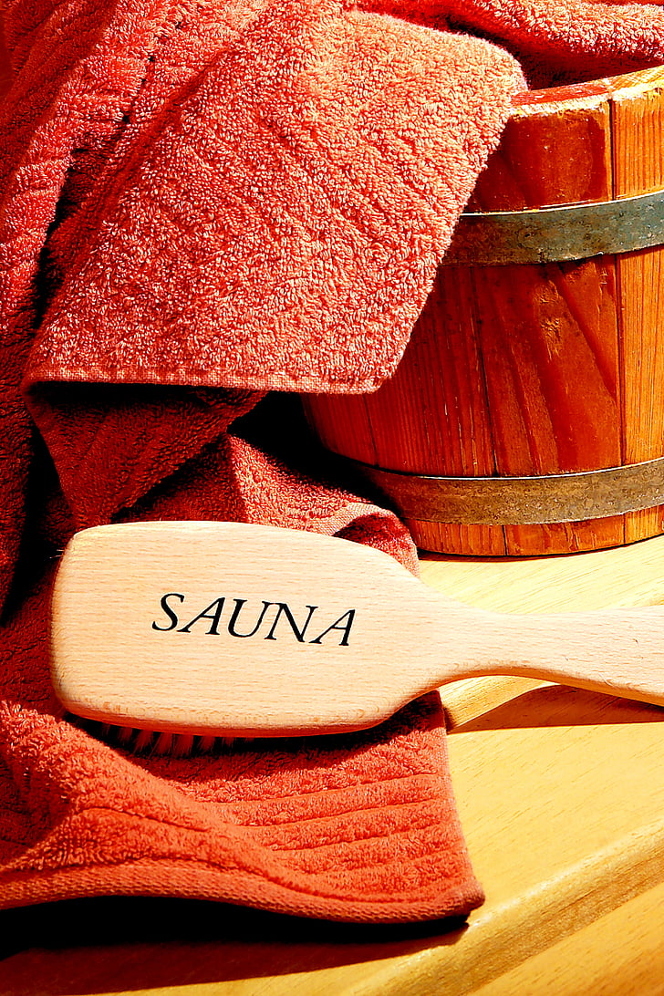 sauna, brush, bucket, towel, recover, recovery, relaxation