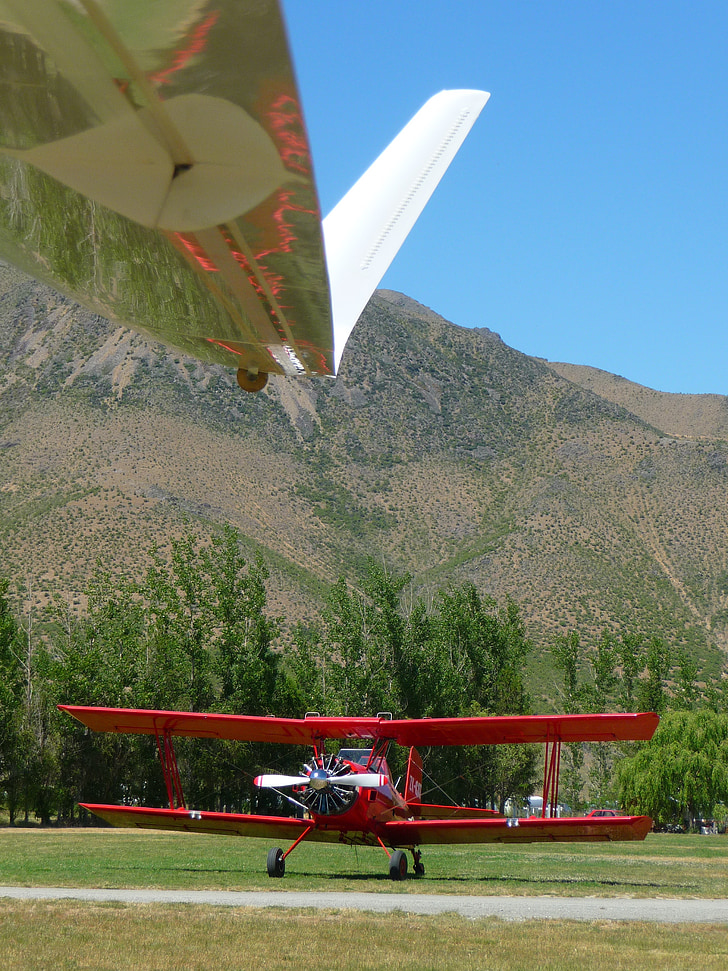 biplane, red, transportation, airplane, aircraft, plane, propeller