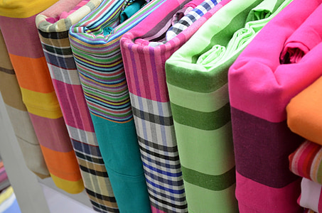 lagner, linned, farverige, foldet, display, striber, mønstre