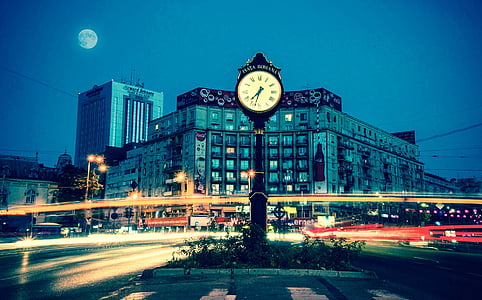 timelapse, 촬영, 도시, 유니온 로마나, 루마니아, 유럽, 시계