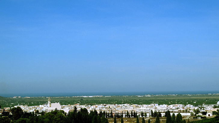 Horizont, Pego, lidé, Panorama, obloha, města, město