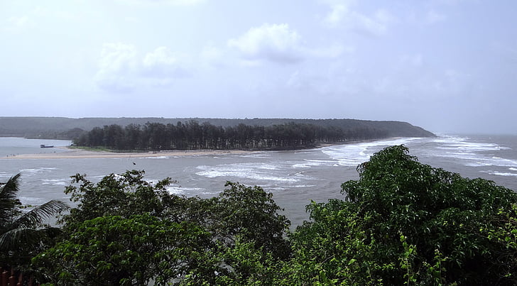 folyó, torkolat, Terekhol, tenger, Goa, India, Beach
