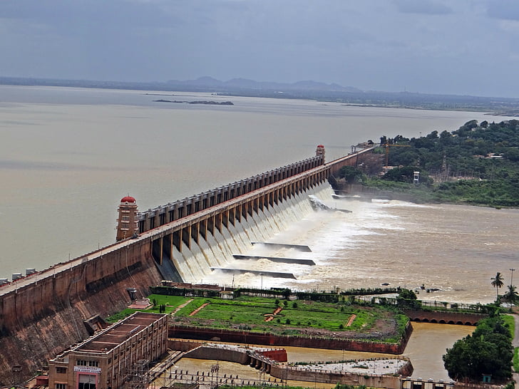 dammen, Tungabhadra, floden, Hospet, Karnataka, Indien, vatten