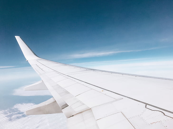 lėktuvas, oro transporto, kelionės, kelionė, mėlyna, dangus, skrydžio