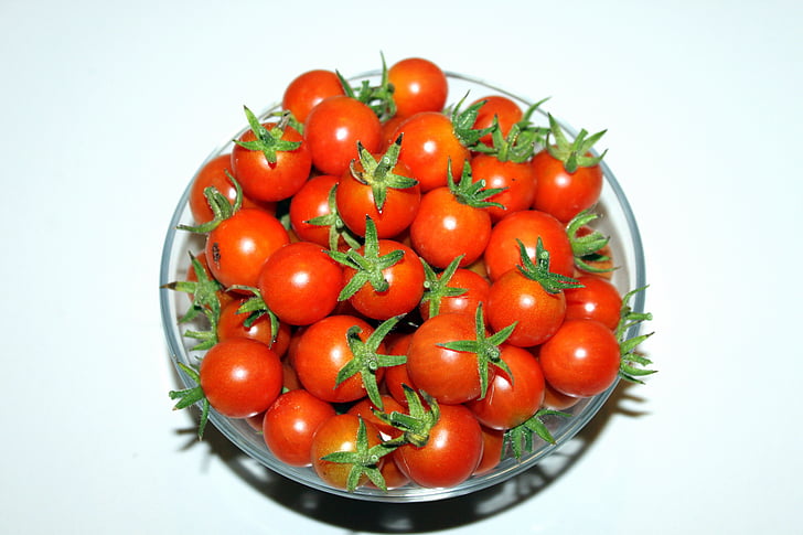 sweet, red, cherry, tomato, glass, bowl