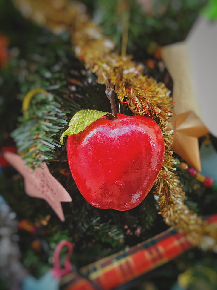 Christmas, arbre, pomme rouge, décoration, décoratifs, hiver