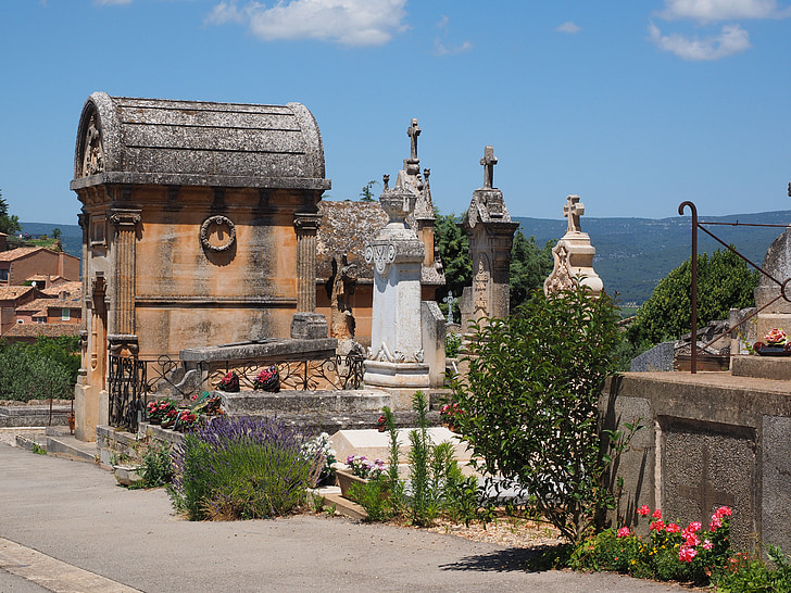 tomb, cemetery, graves, gravestone, old cemetery, roussillon, mourning