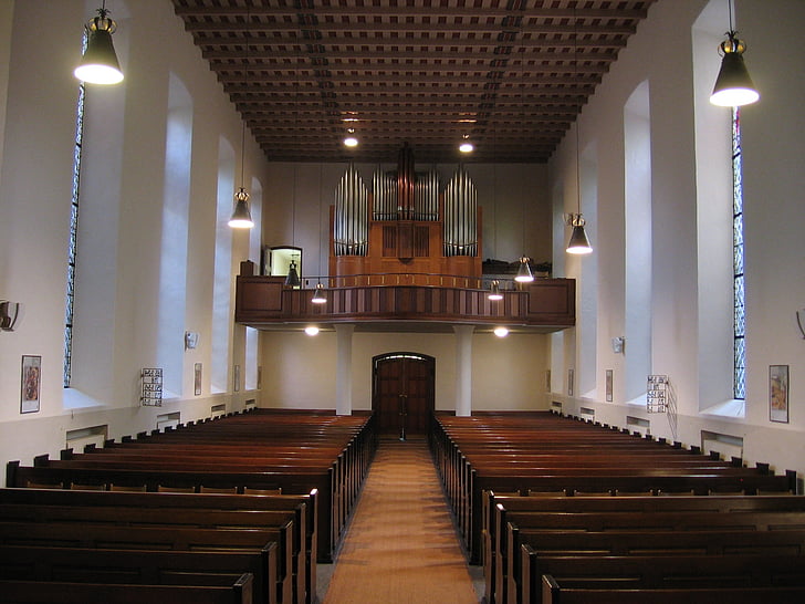 Iglesia de Luther, nave, Pew, órgano, bancas de iglesia, protestante