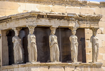 Акрополь, Афины, кариатиды, скульптура, Памятник, Архитектура, известное место