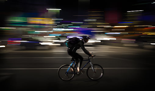 athlete, bicycle, bike, cycling, cyclist, lights, long-exposure