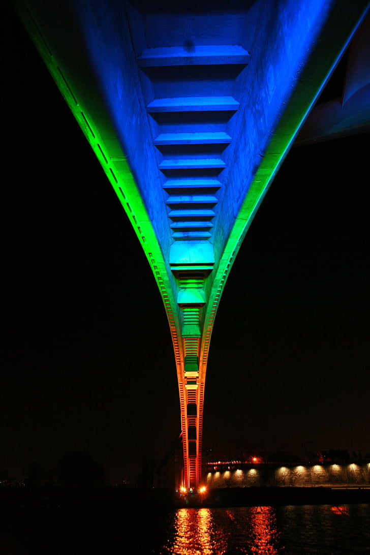 tilts, nakts skatu, Seulas nakts skatu, Han river, Korejas Republika, Koreja, naktī