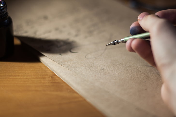 blur, caligrafie, compozitie, birou, document, stilou, mână