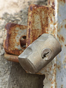 ổ khóa, đóng, cũ, gỉ, đóng cửa, bị Cấm, kim loại