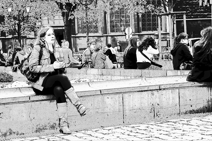 menneskelige, Place de la cathédrale, Liege, sitte, Liege, Belgia, resten