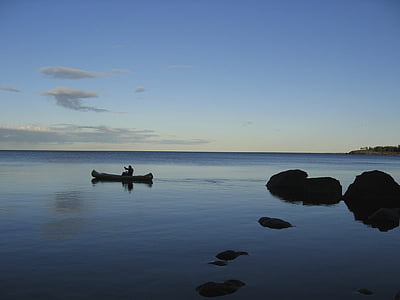 kajak, reflektion, kanot, kajakpaddling, naturen, vatten, sommar