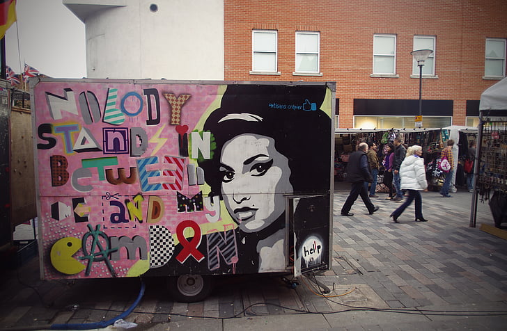 amywinehouse, grafiti, perkotaan, Camden, London, Inggris, Street