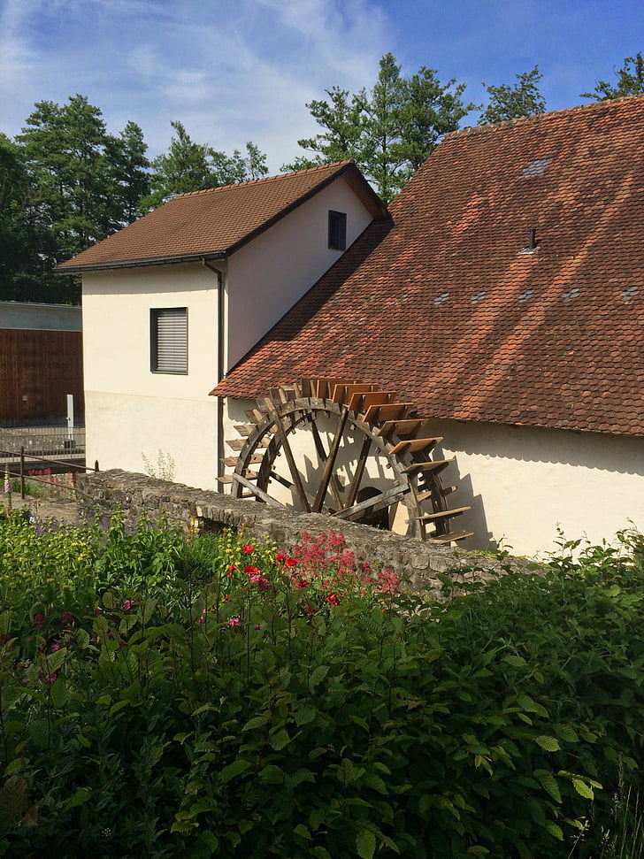 waterwheel, garden, mill, roof