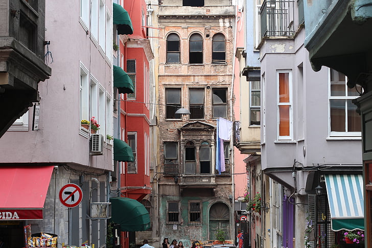 rue, Istanbul, vieux, plat, ottoman, brique, scène
