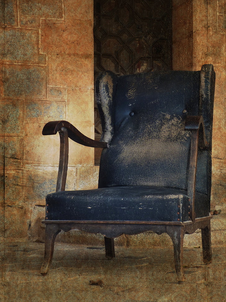 armchair, seat, abandoned, castle, nobility, old, tousled