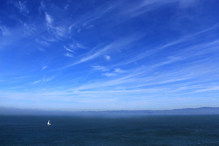 blu, orizzonte, natura, oceano, barca a vela, mare, vista sul mare