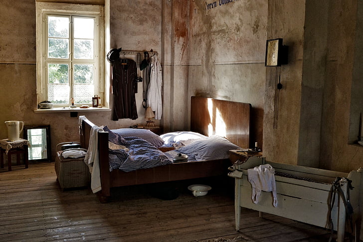cama, cuna, antiguo, históricamente, Vintage, Klöden burg