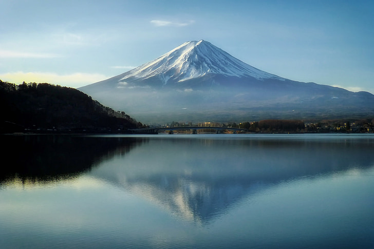 Mount fuji, Japan, bjerge, vartegn, Sky, skyer, søen