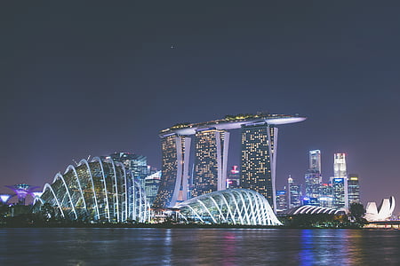 marina, bay, sands, singapore, nighttime, night, skyscraper