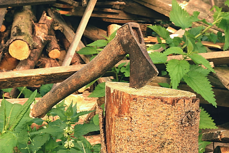 axe, old, lumberjack, blade, background, log, chop