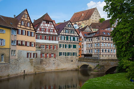Schwäbisch hall, truss, pemandangan kota, fachwerkhäuser, Kocher, abad pertengahan