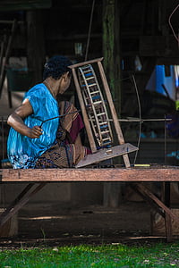 dệt vải, người phụ nữ, đông bắc, Thái Lan, vùng nông thôn, nhà điều hành, làm bằng tay
