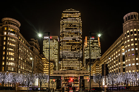 city, building, night view, canary wharf, office building complex, london borough of tower hamlets, skyline