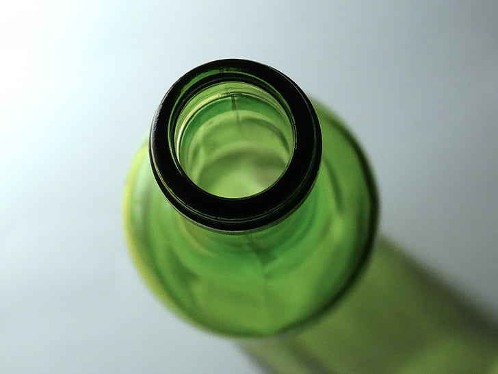 fles, opening van de fles, knelpunt, glas, opening, transparant, glas groen