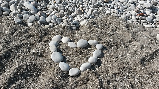 au cœur de, blocs rocheux, chance, amour, plage, pierres, forme de coeur