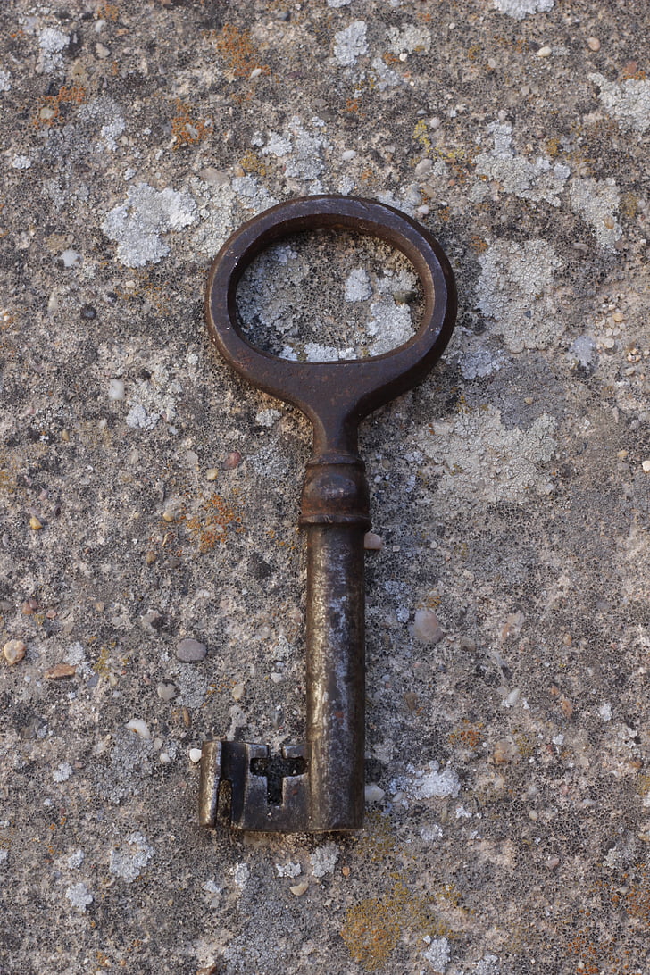 atslēga, akmens, simbols, viens, bloķēšana, vecais, metāls