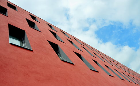 budova, mraky, Perspektiva, obloha, systém Windows, Architektura, červená
