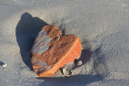 hjerte, havet, sten, sand, Beach, Kærlighed, symbol