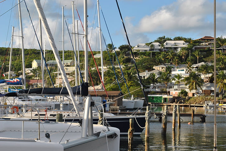 Karibien, Saint martin, Oyster pond marina, hamnen, Västindien, segelbåtar, katamaraner