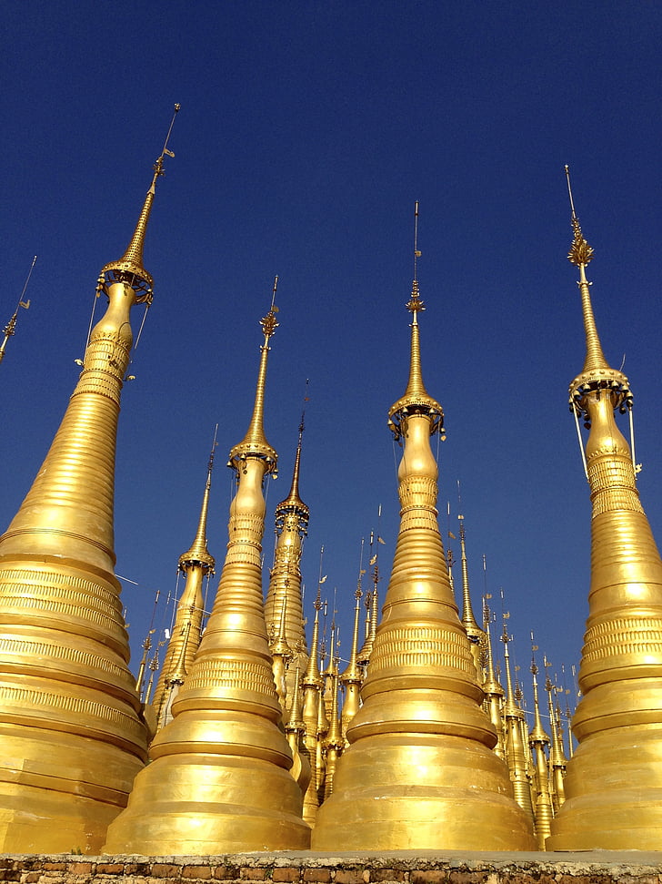 buddhismen, Burma, gyllene, Myanmar, pagoder, altare, spiror