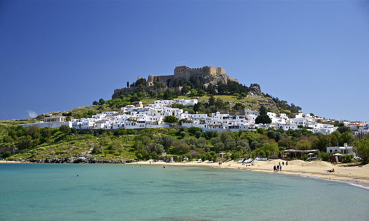 Rodosz, Görögország, Castle, Landmark, Hill, építészet, Sky
