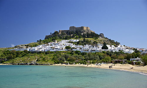 Rhodes, Grieķija, pils, orientieris, kalna, arhitektūra, debesis