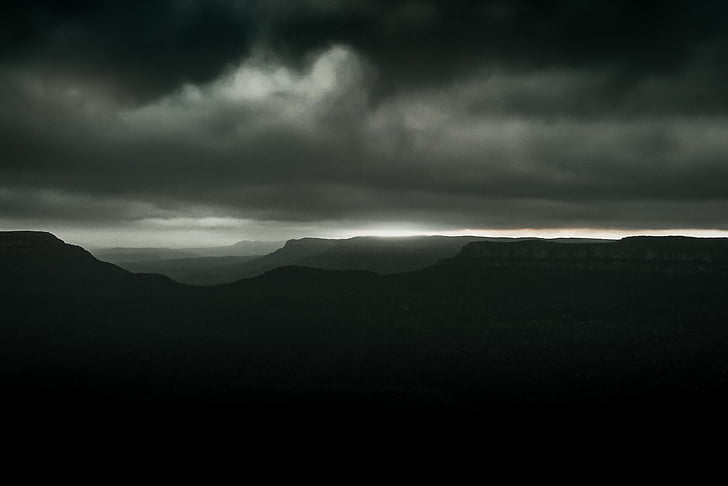 gray, scale, photography, mountain, clouds, highland, summit