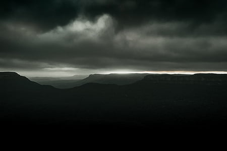 cinza, escala, fotografia, montanha, nuvens, Highland, Cimeira