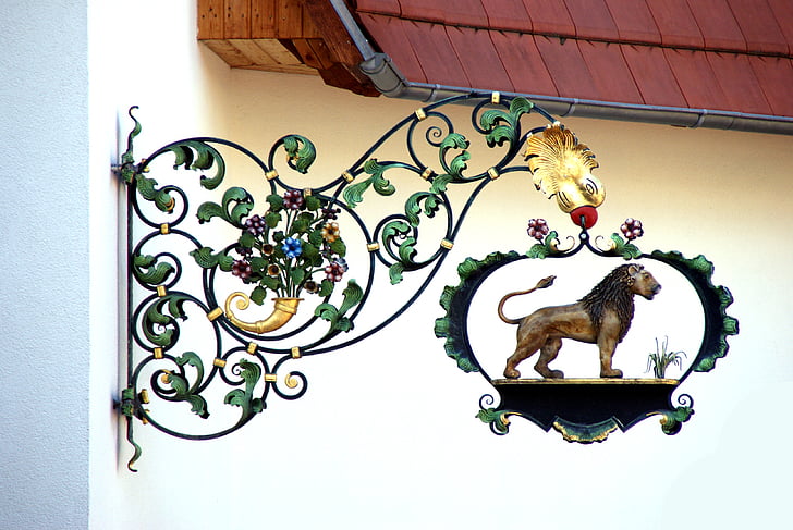 lion, shield, restaurant, blacksmithing, sideboard, coat of arms, advertising sign