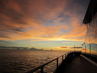puesta de sol, barco, vela, agua, mar, viajes, vacaciones